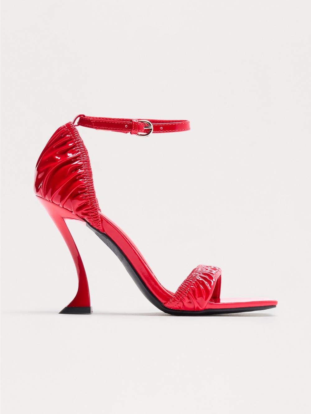 Brand New Fashion Nova Red Patent Ruched Ankle-Strap Sculpted Heel Sandals